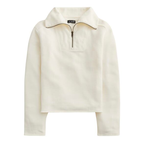 J.Crew Heritage Terry Quarter Zip Sweatershirt Ivory Size Medium NWT - Picture 1 of 9